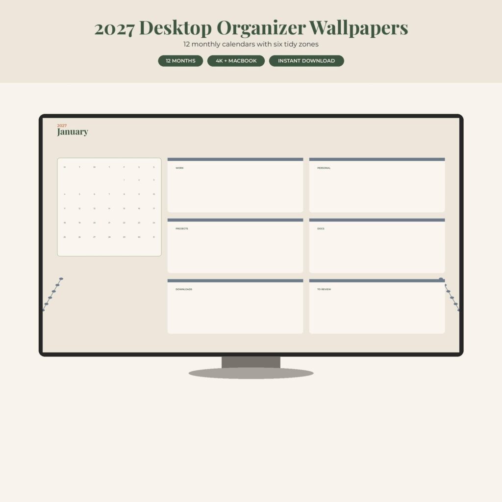 2027 Botanical Desktop Wallpaper Organizer