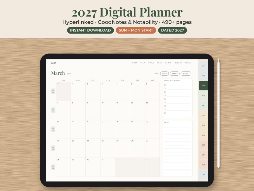 2027 Minimalist Digital Planner