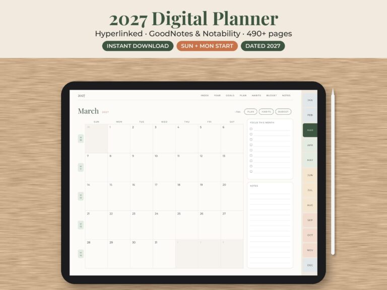 2027 Minimalist Digital Planner