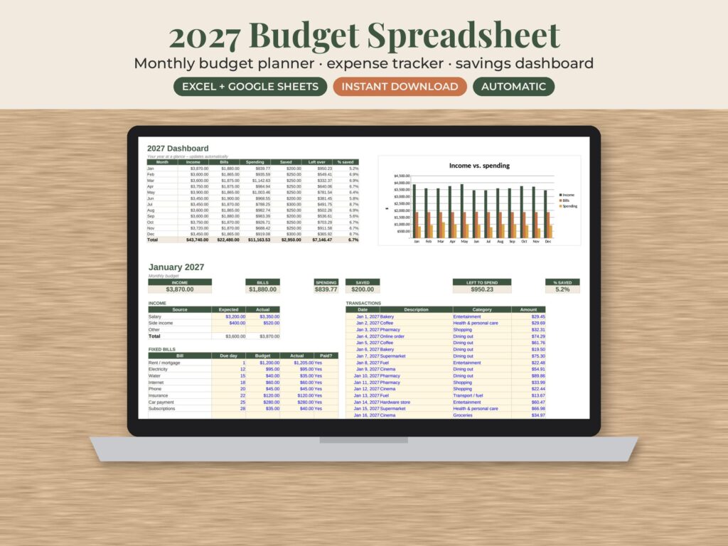 2027 Monthly Budget Spreadsheet