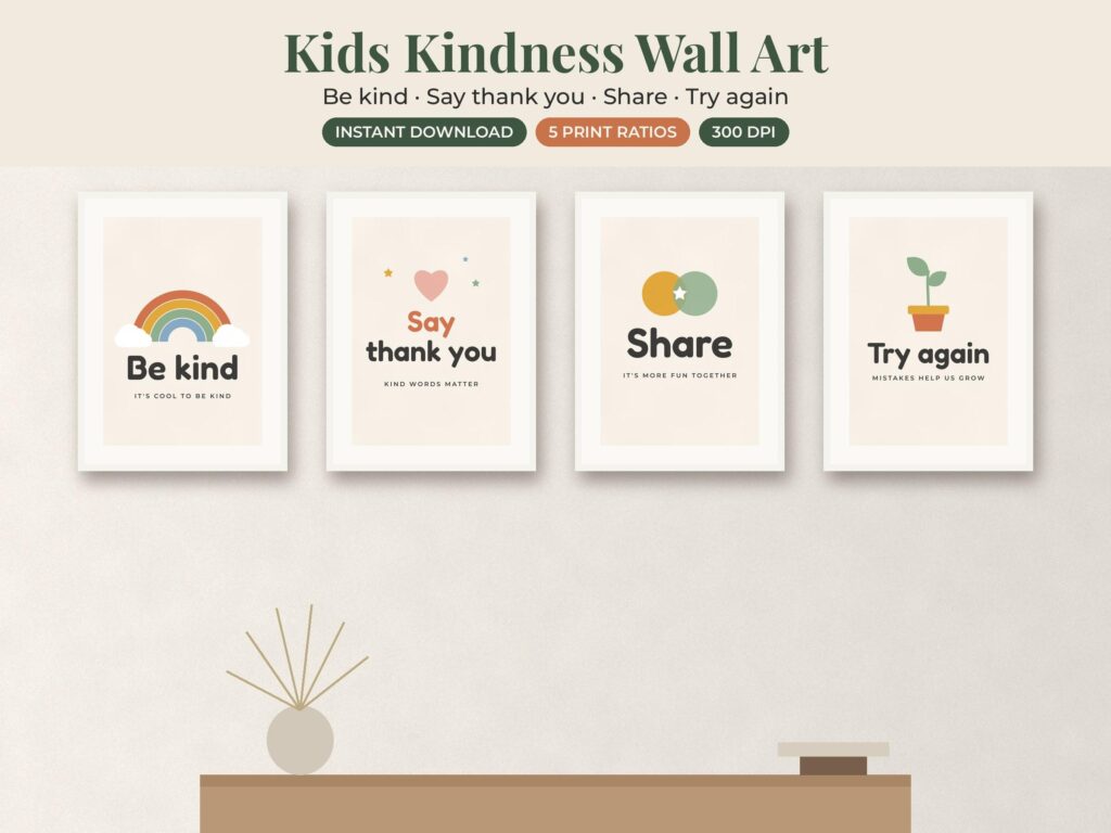 Be Kind Kids Posters Set of 4