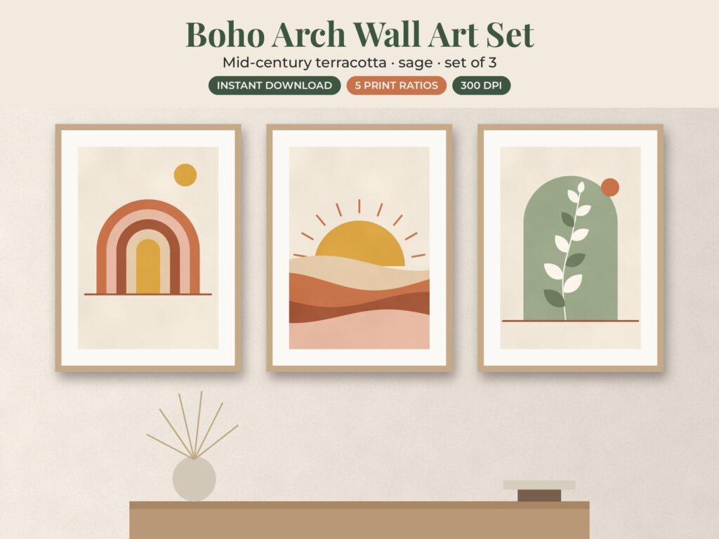 Boho Arch Botanical Prints Set of 3