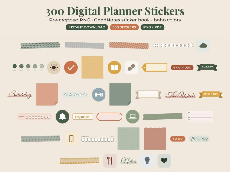 Boho Digital Planner Sticker Set