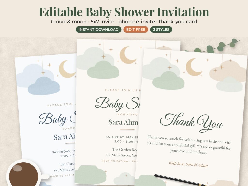 Cloud Baby Shower Invitation Template