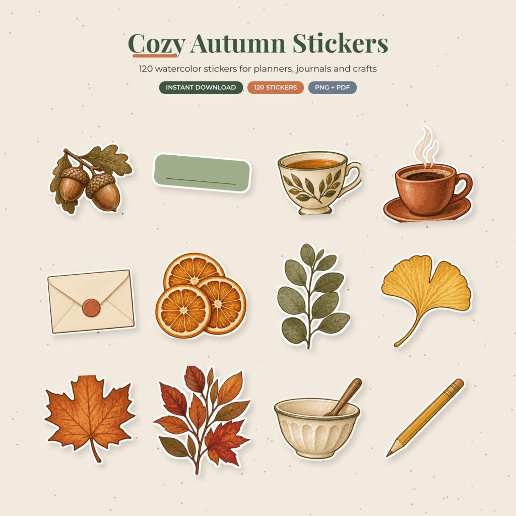 Cozy Autumn Thanksgiving Planner Stickers