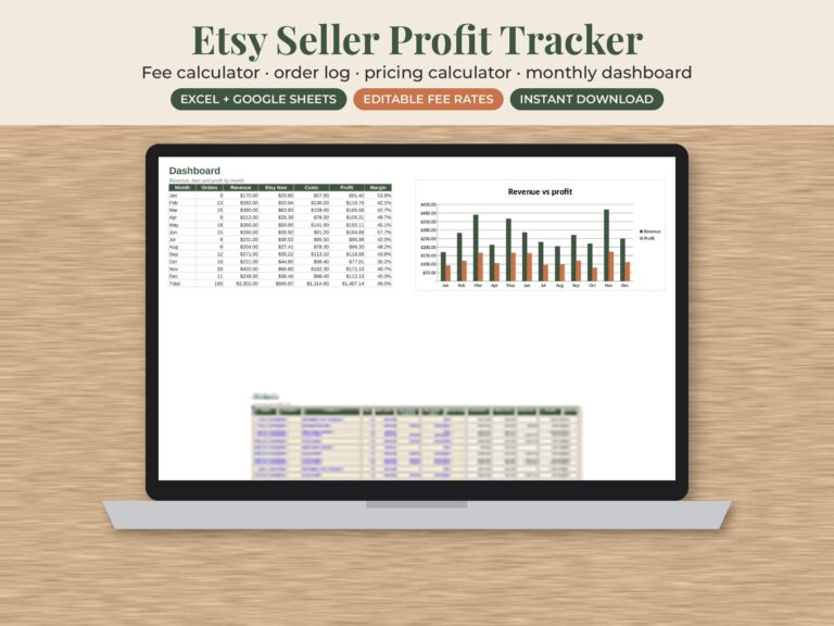Etsy Seller Profit Tracker Spreadsheet