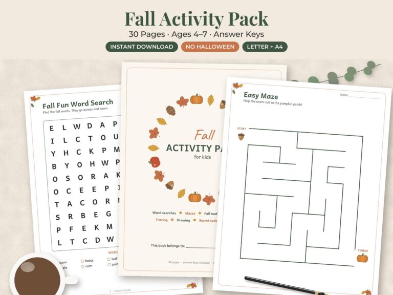 Fall Thanksgiving Activity Pack for Kids