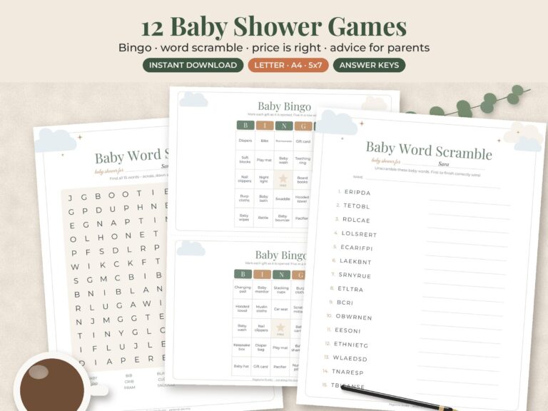 Gender Neutral Baby Shower Games Bundle