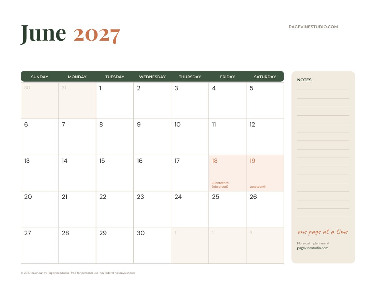June 2027 calendar