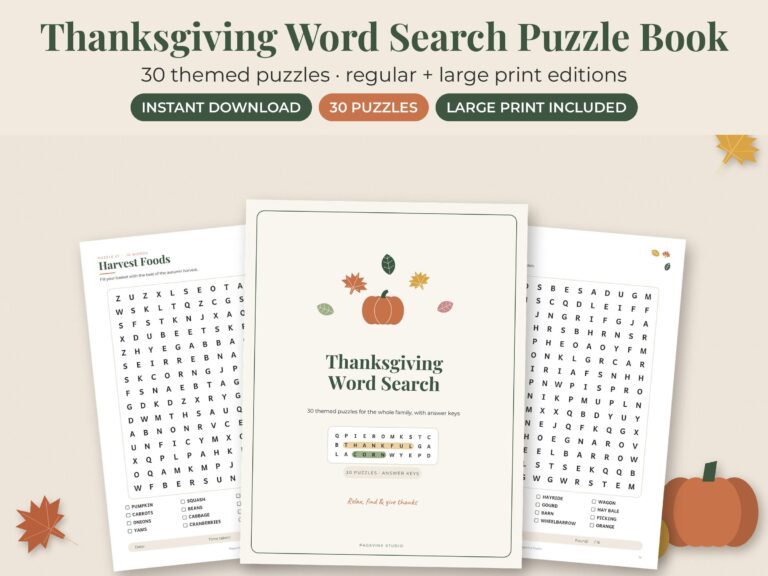 Large Print Thanksgiving Word Search