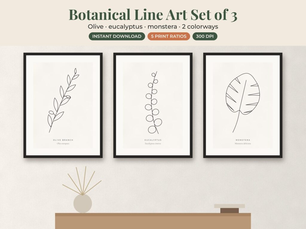 Minimalist Botanical Line Art Set of 3