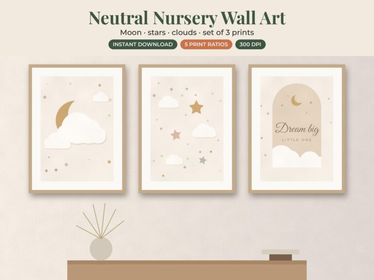 Moon, Stars and Clouds Nursery Prints