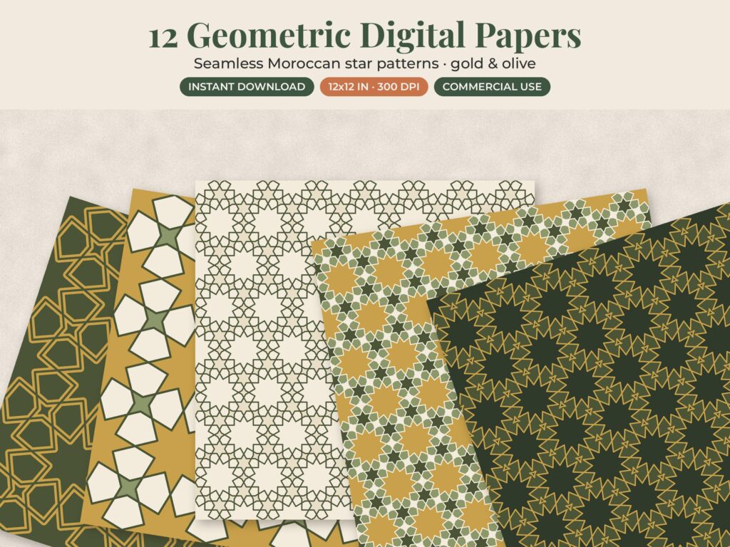Moroccan Star Geometric Digital Paper