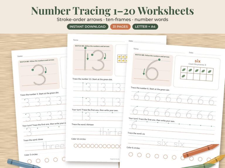 Number Tracing Worksheets 1-20