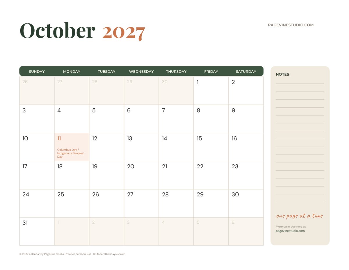 October 2027 calendar
