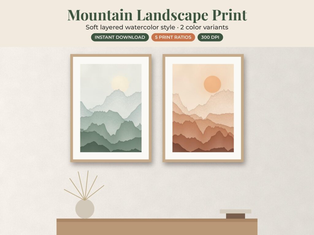 Sage Green Mountain Print