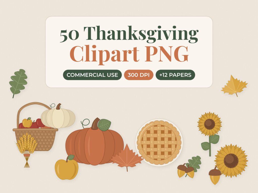 Thanksgiving Clipart and Autumn Paper Bundle
