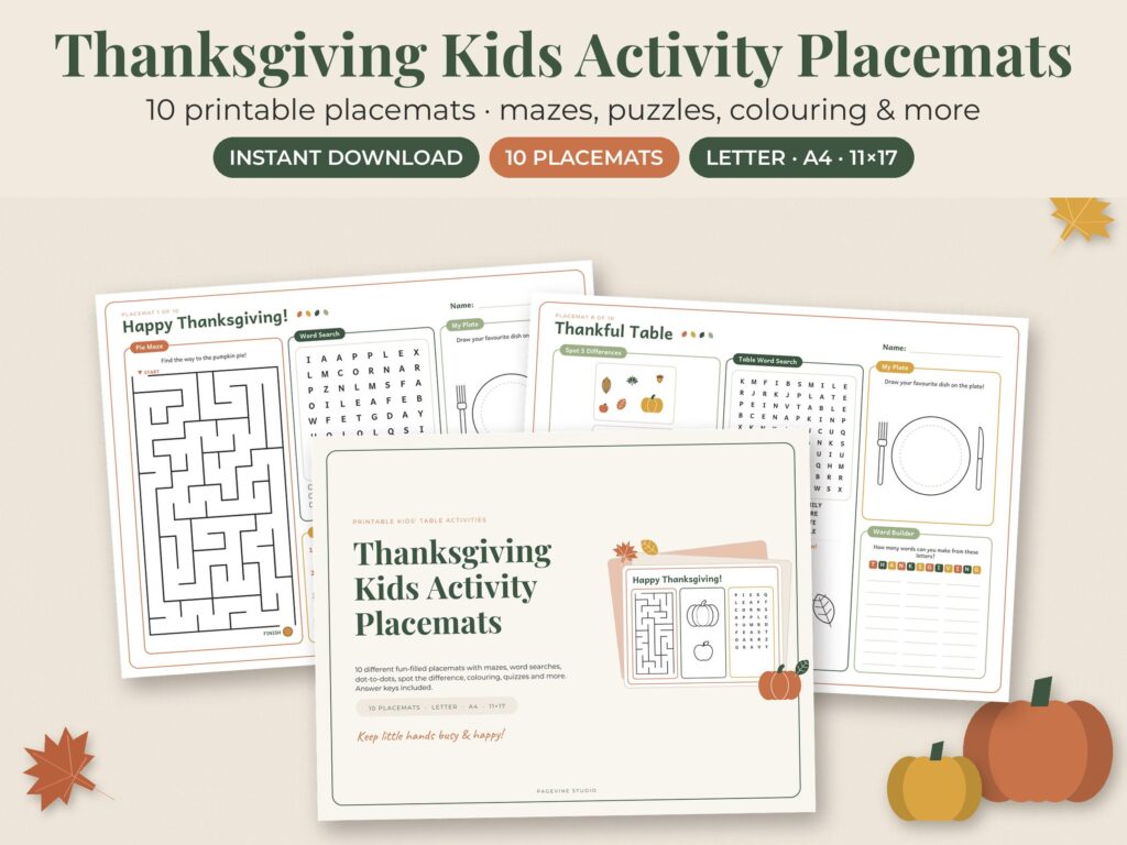 Thanksgiving Kids Activity Placemat
