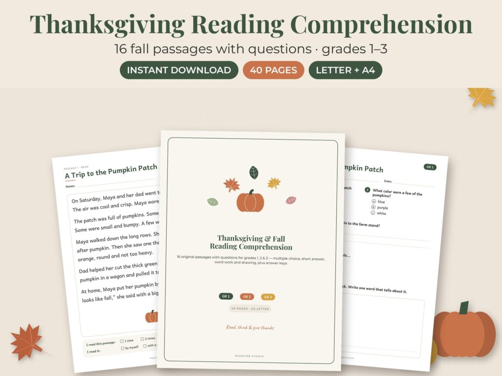 Thanksgiving Reading Comprehension Passages