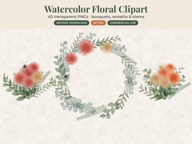 Watercolor Flower Bouquets and Wreaths Clipart