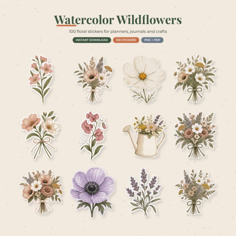 Watercolor Wildflower Planner Stickers